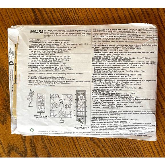 UNCUT 2011 McCalls 6454 Craft Christmas Snowman Home Decor Sewing Pattern - Picture 2 of 2